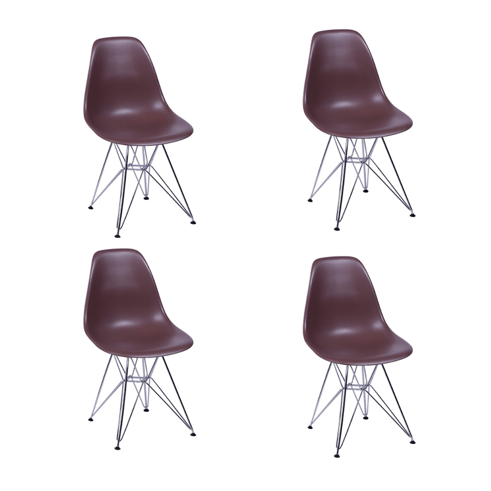 Conjunto com 4 Cadeiras DKR Eames Café e Cromado