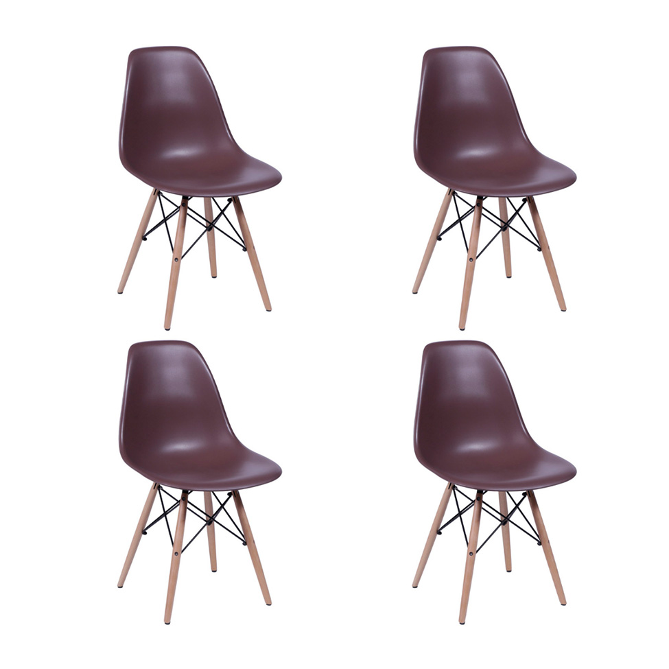 Conjunto com 4 Cadeiras DKR Eames Café e Madeira