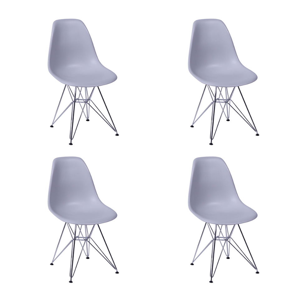 Conjunto com 4 Cadeiras DKR Eames Cinza e Cromado