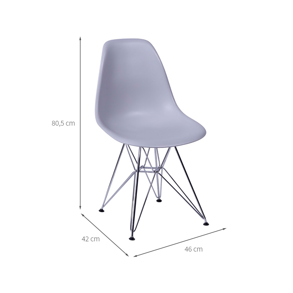 Conjunto com 4 Cadeiras DKR Eames Cinza e Cromado