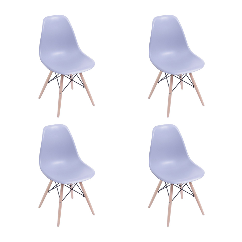 Conjunto com 4 Cadeiras DKR Eames Cinza e Madeira