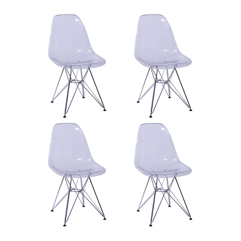 Conjunto com 4 Cadeiras DKR Eames Incolor e Cromado