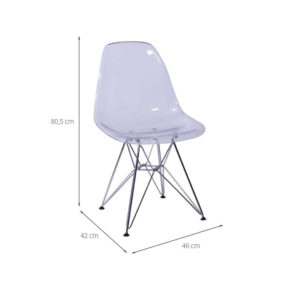 Conjunto com 4 Cadeiras DKR Eames Incolor e Cromado