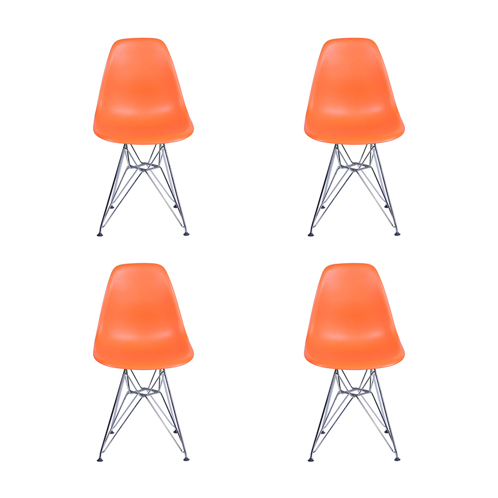 Conjunto com 4 Cadeiras DKR Eames Laranja e Cromado