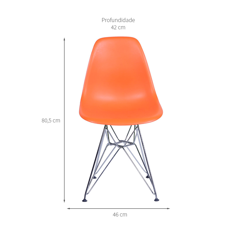 Conjunto com 4 Cadeiras DKR Eames Laranja e Cromado