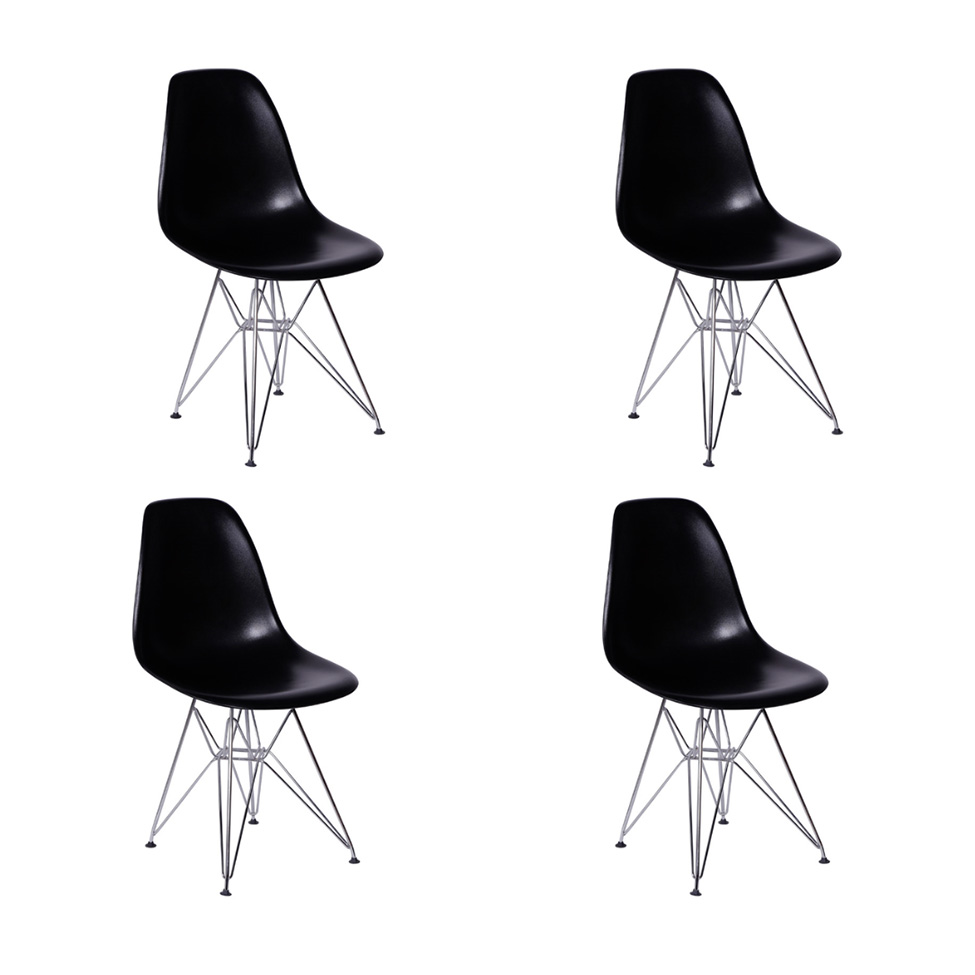 Conjunto com 4 Cadeiras DKR Eames Preto e Cromado