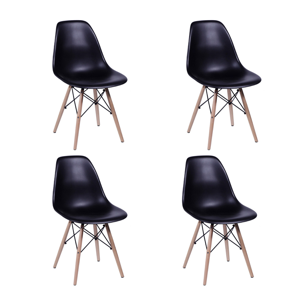 Conjunto com 4 Cadeiras DKR Eames Preto e Madeira