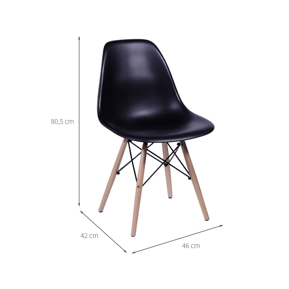 Conjunto com 4 Cadeiras DKR Eames Preto e Madeira