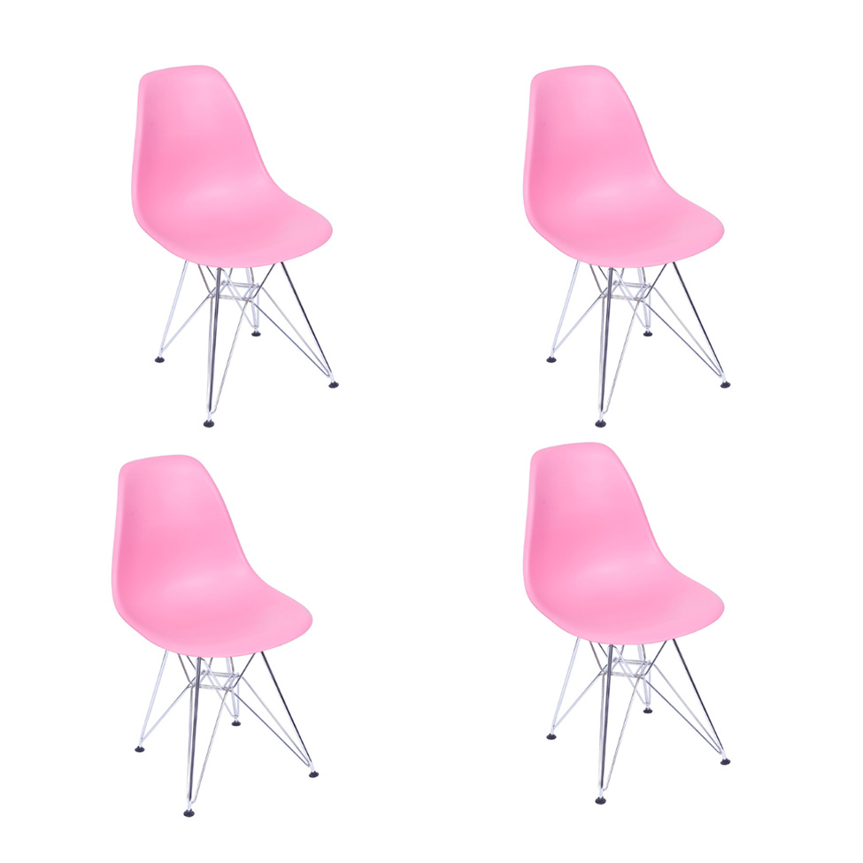 Conjunto com 4 Cadeiras DKR Eames Rosa e Cromado