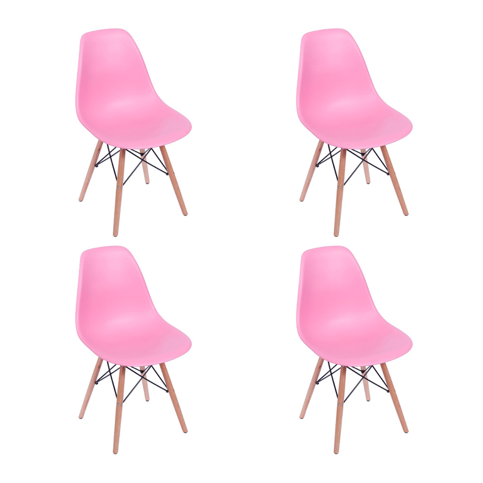 Conjunto com 4 Cadeiras DKR Eames Rosa e Madeira