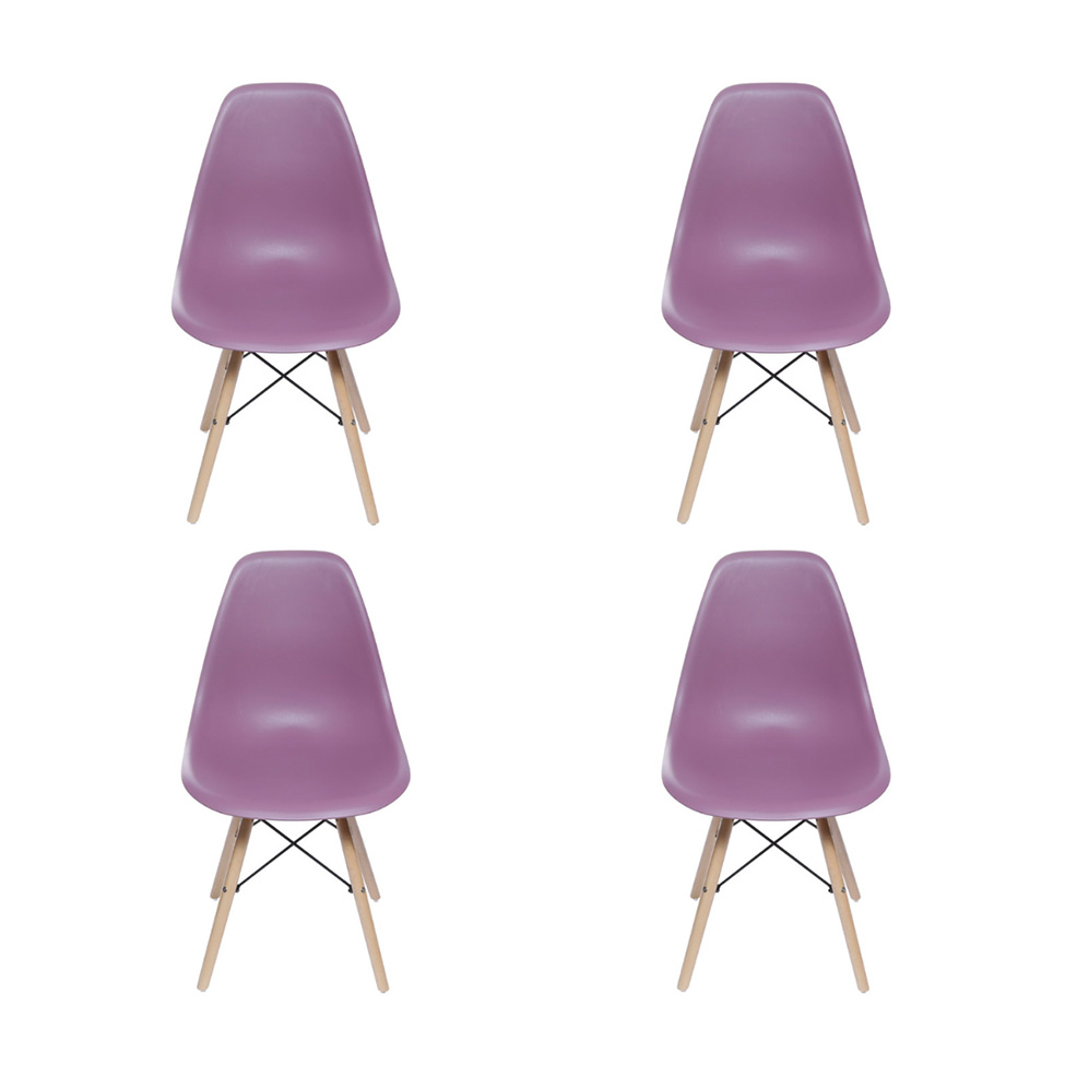 Conjunto com 4 Cadeiras DKR Eames Roxo e Madeira