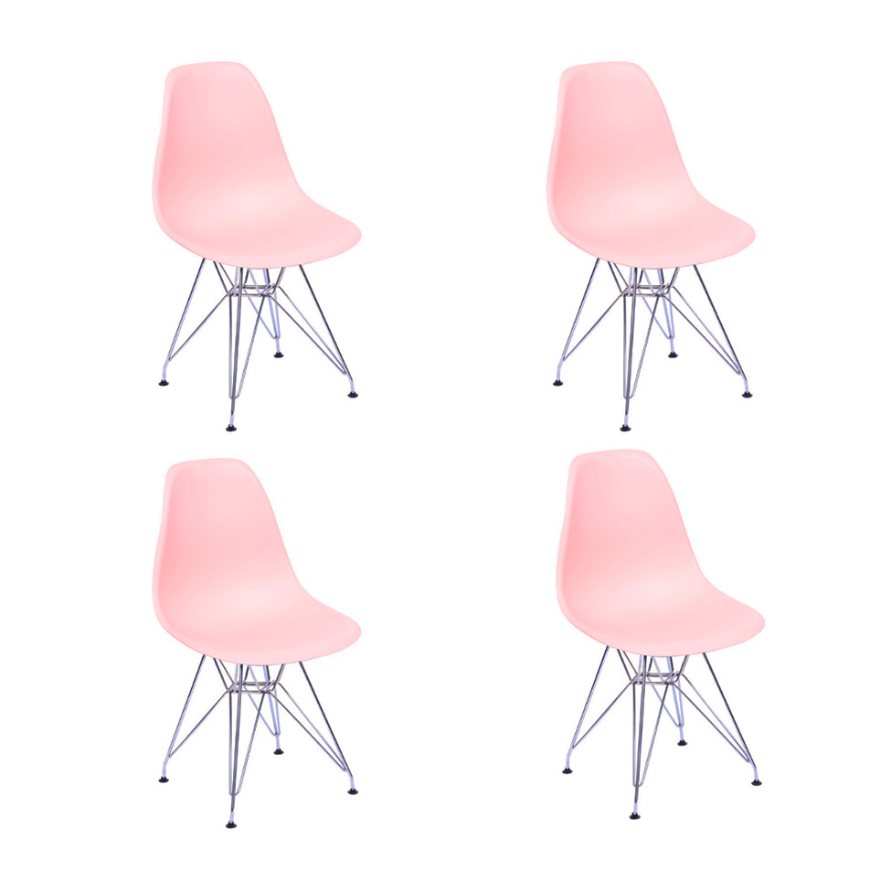 Conjunto com 4 Cadeiras DKR Eames Salmão e Cromado