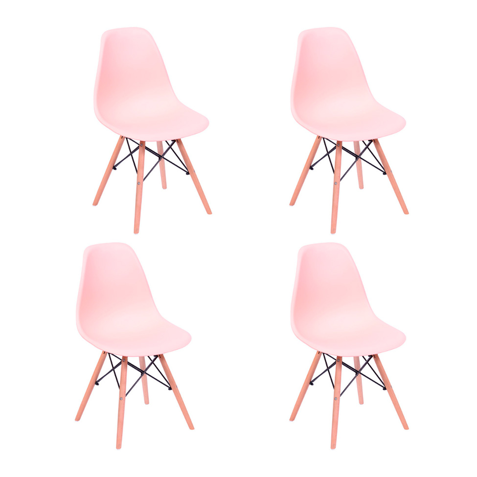 Conjunto com 4 Cadeiras DKR Eames Salmão e Madeira