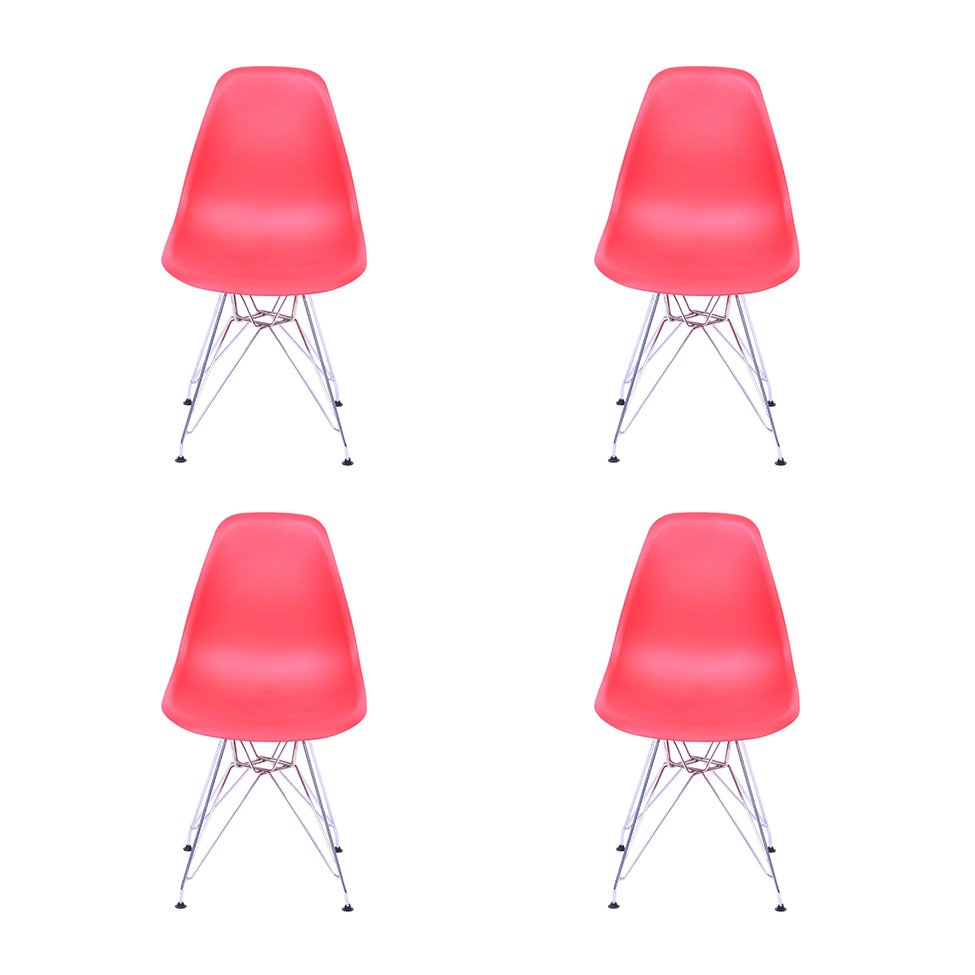 Conjunto com 4 Cadeiras DKR Eames Telha e Cromado
