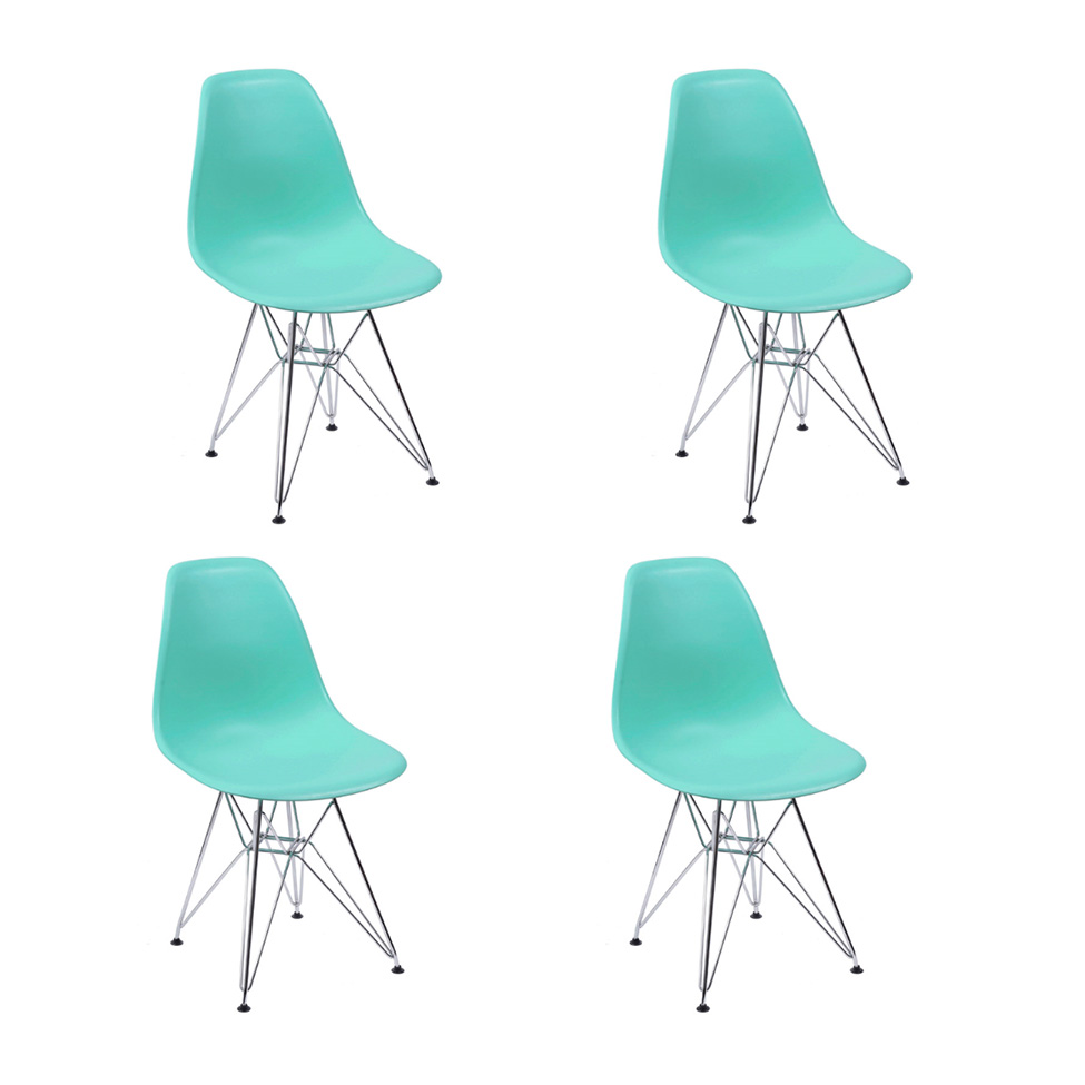 Conjunto com 4 Cadeiras DKR Eames Turquesa e Cromado