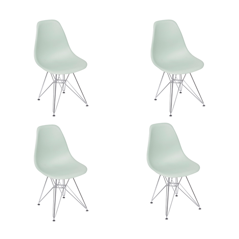 Conjunto com 4 Cadeiras DKR Eames Verde Claro e Cromado