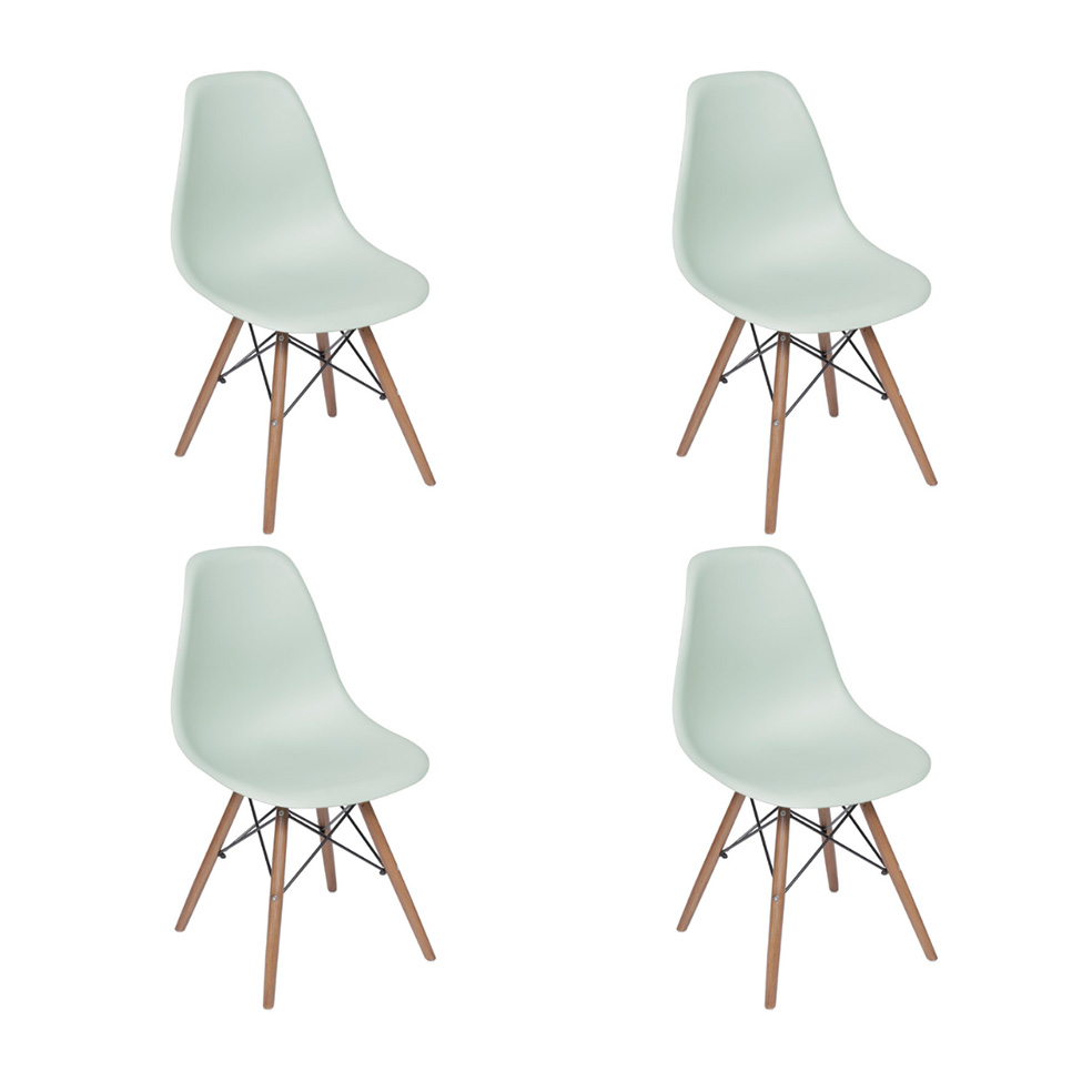 Conjunto com 4 Cadeiras DKR Eames Verde Claro e Madeira