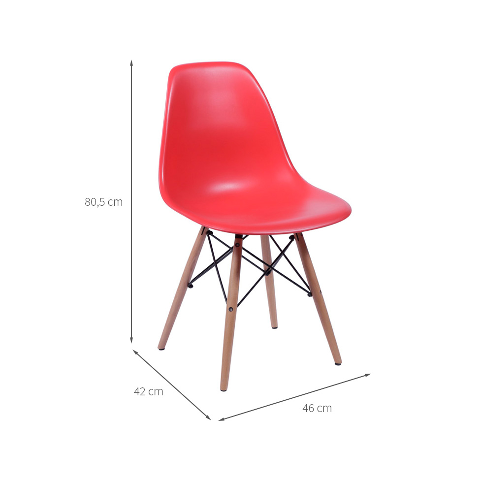 Conjunto com 4 Cadeiras DKR Eames Vermelho e Madeira