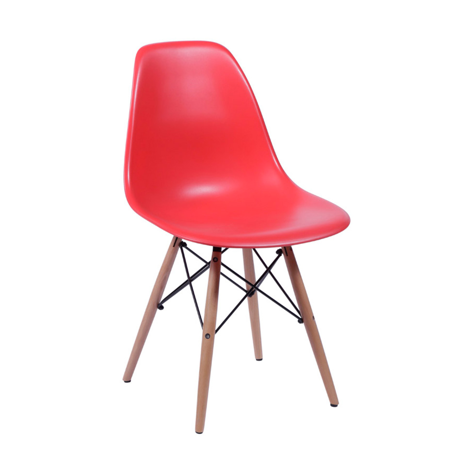 Conjunto com 4 Cadeiras DKR Eames Vermelho e Madeira