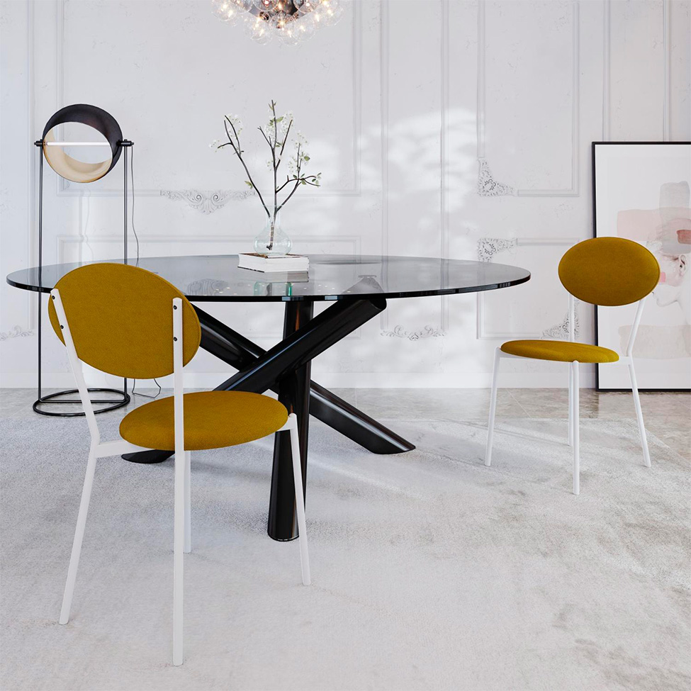 Conjunto com 4 Cadeiras Elipse Poliéster Amarelo e Branco