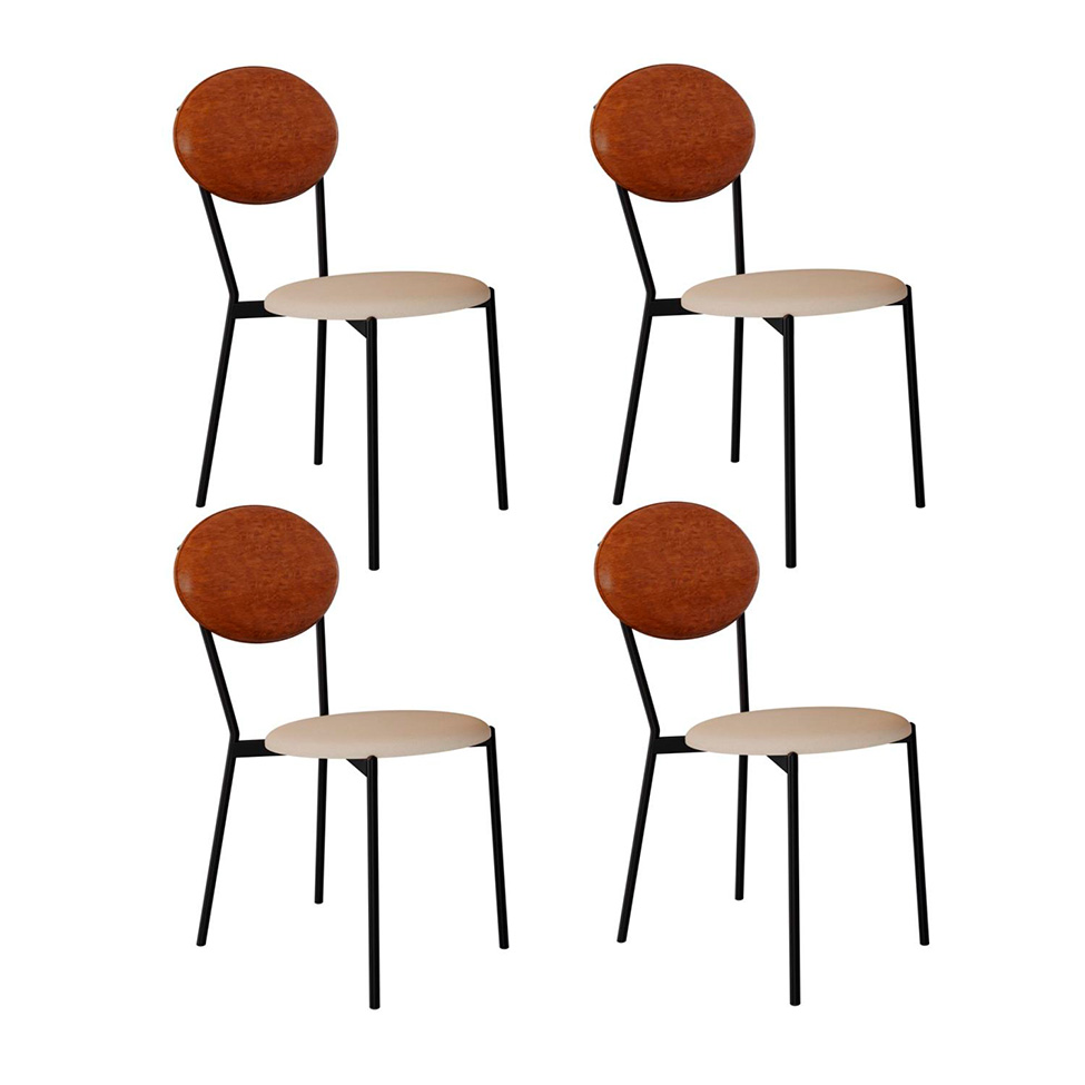Conjunto com 4 Cadeiras Elipse Poliéster Areia e Caramelo com Preto