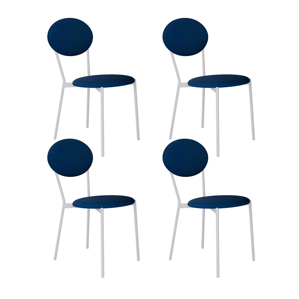 Conjunto com 4 Cadeiras Elipse Poliéster Azul e Branco