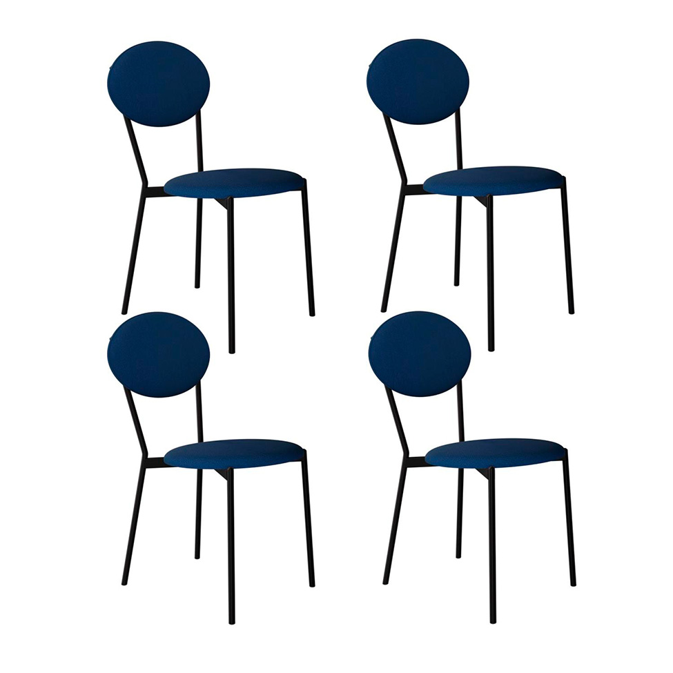 Conjunto com 4 Cadeiras Elipse Poliéster Azul e Preto