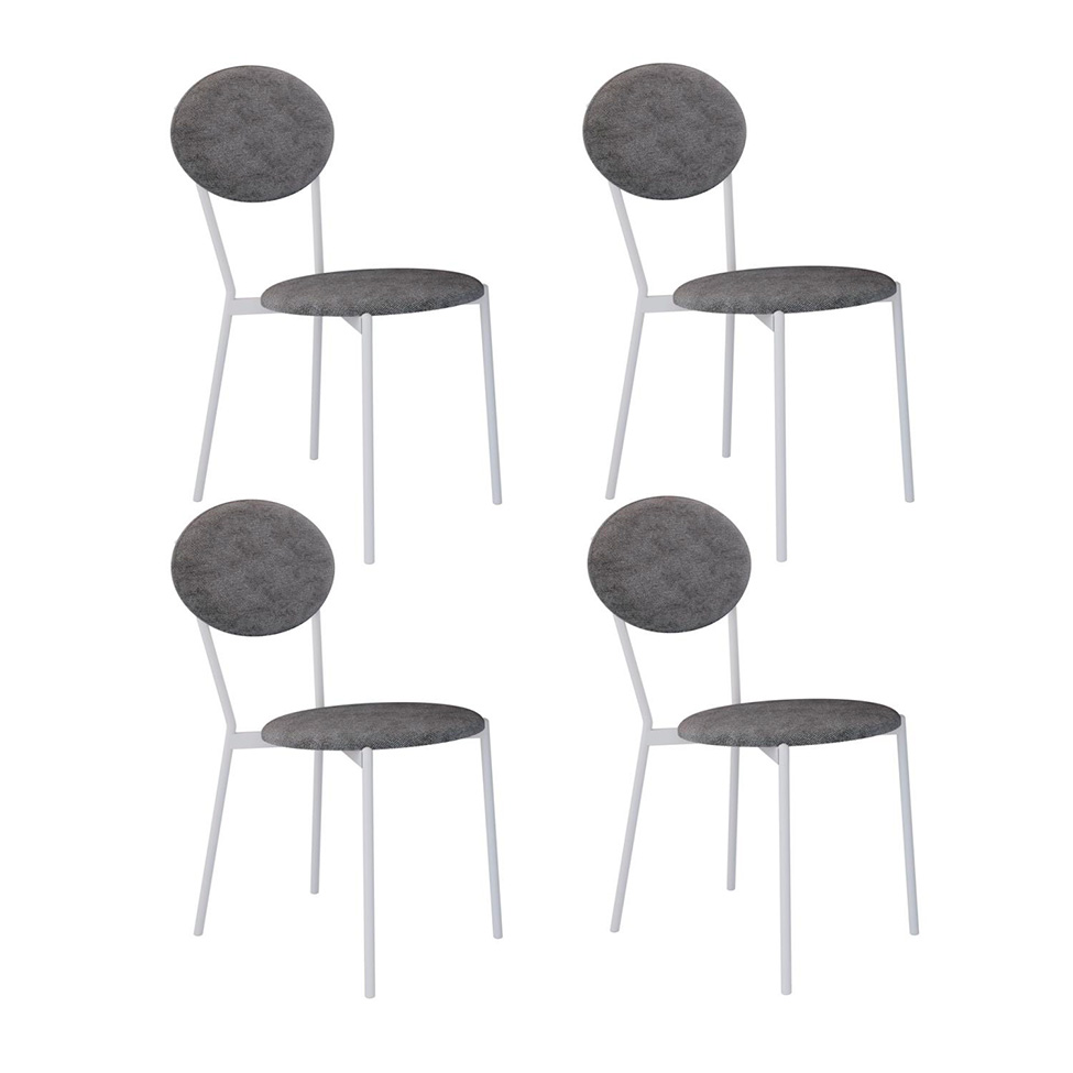 Conjunto com 4 Cadeiras Elipse Poliéster Prata e Branco