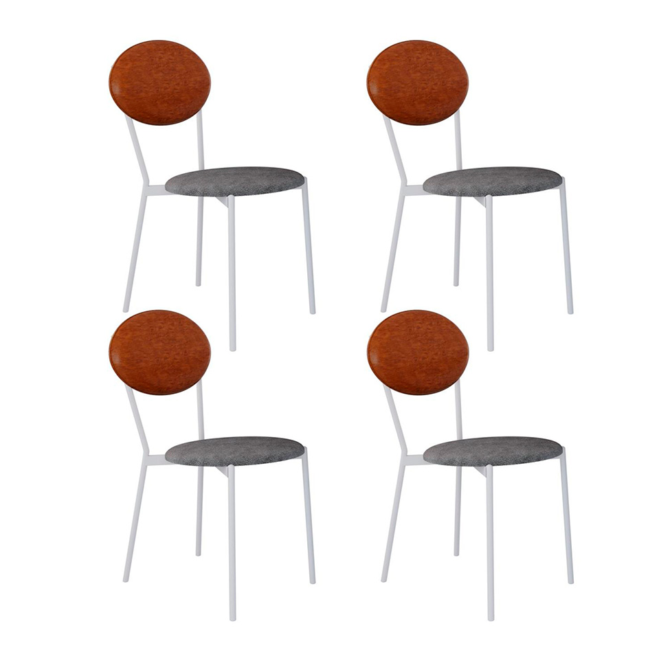 Conjunto com 4 Cadeiras Elipse Poliéster Prata e Caramelo com Branco