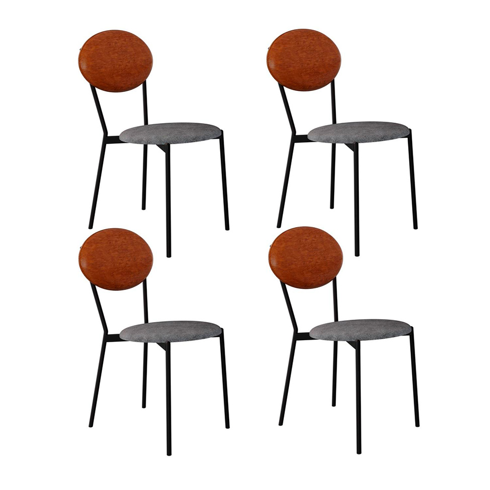 Conjunto com 4 Cadeiras Elipse Poliéster Prata e Caramelo com Preto