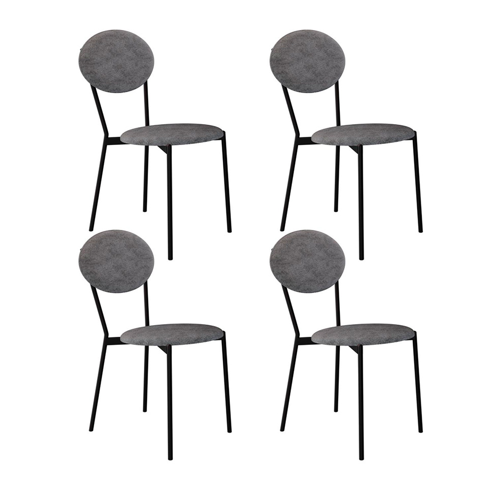 Conjunto com 4 Cadeiras Elipse Poliéster Prata e Preto