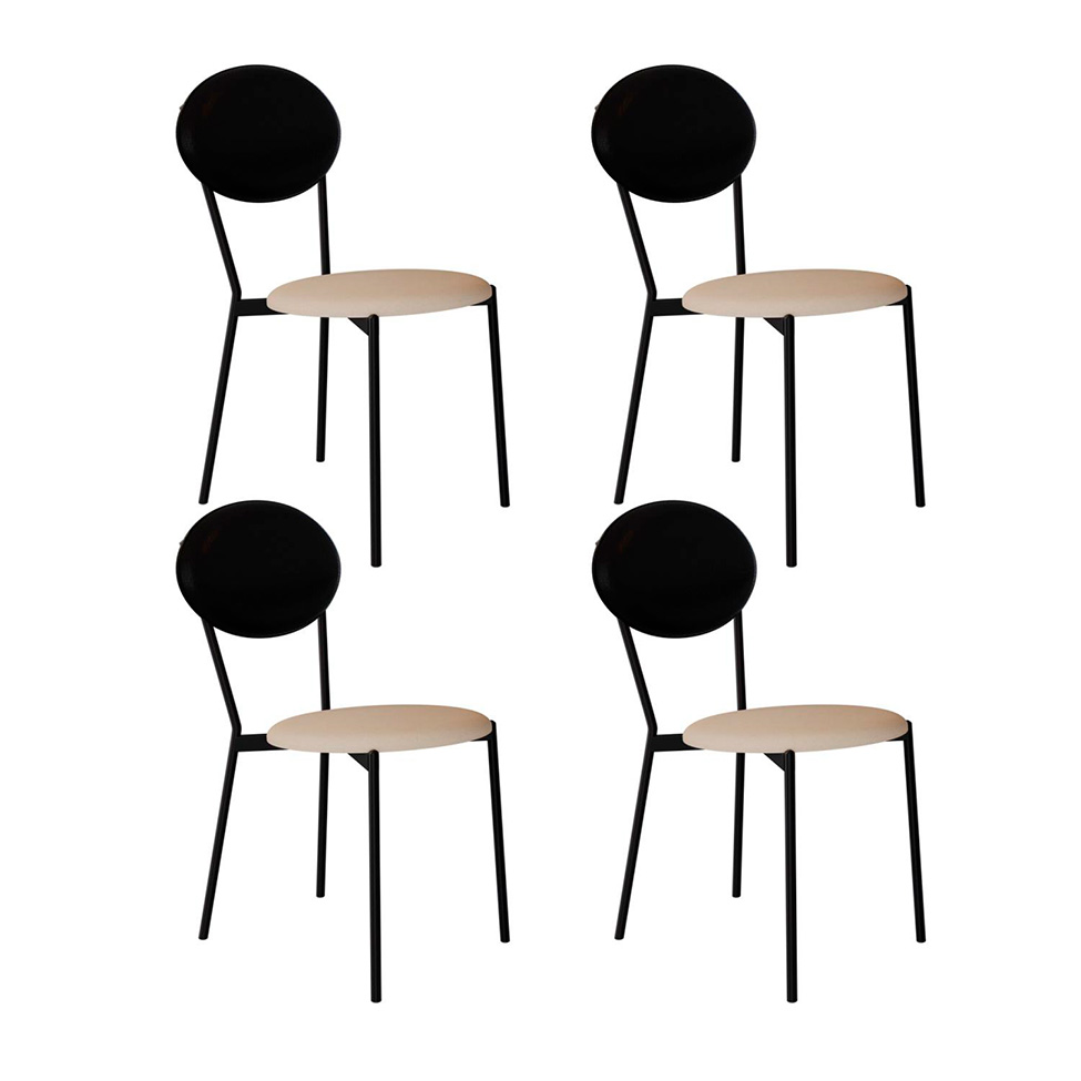 Conjunto com 4 Cadeiras Elipse Poliéster Preto e Areia