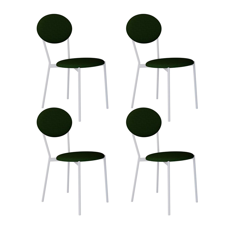 Conjunto com 4 Cadeiras Elipse Poliéster Verde Musgo e Branco