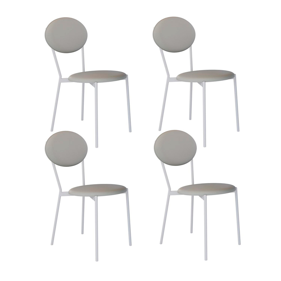 Conjunto com 4 Cadeiras Elipse Revestimento Sintético Cinza Claro e Branco