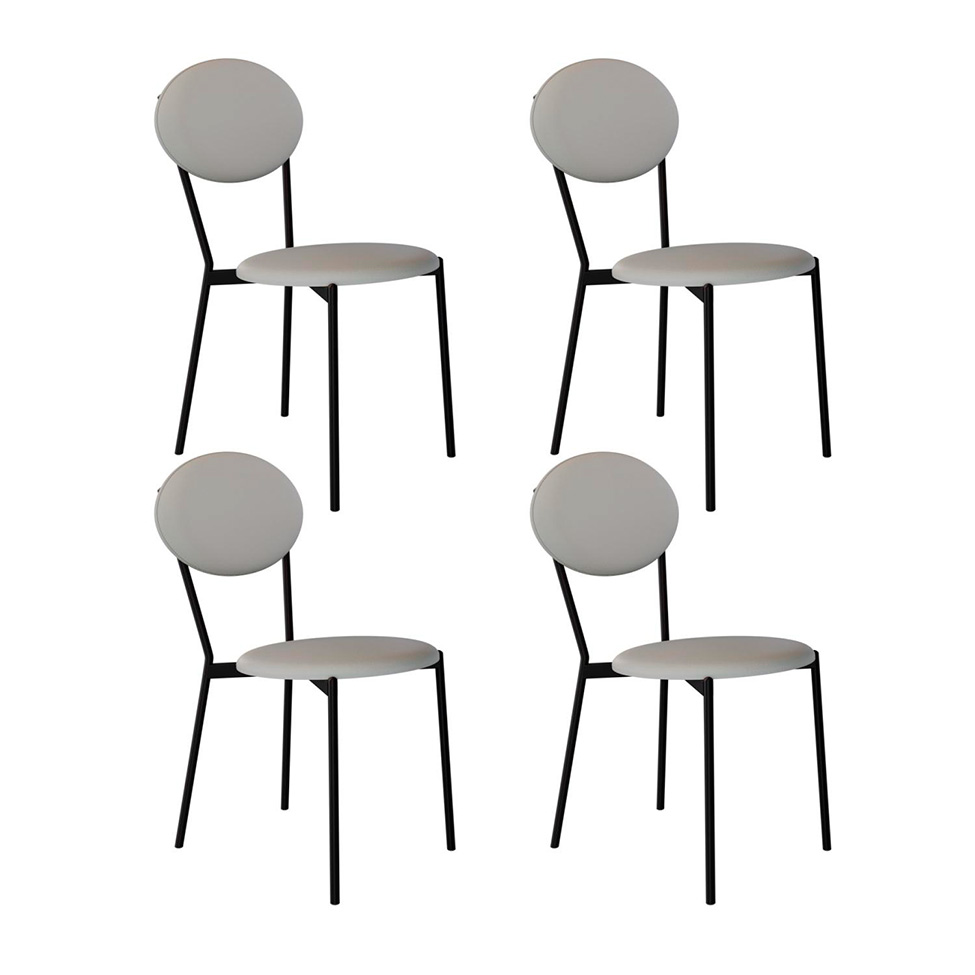 Conjunto com 4 Cadeiras Elipse Revestivemento Sintético Cinza Claro e Preto