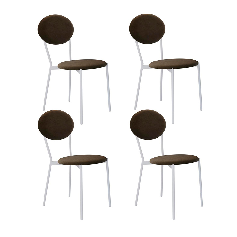 Conjunto com 4 Cadeiras Elipse Veludo Marrom e Branco
