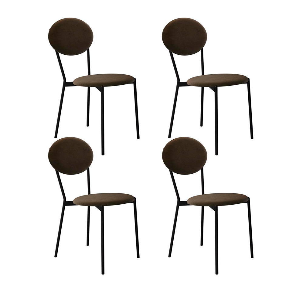 Conjunto com 4 Cadeiras Elipse Veludo Marrom e Preto