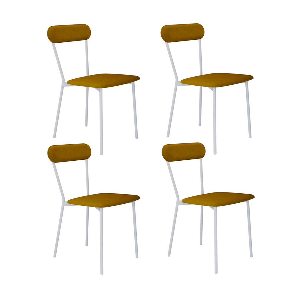 Conjunto com 4 Cadeiras Emília Poliéster Amarelo e Branco