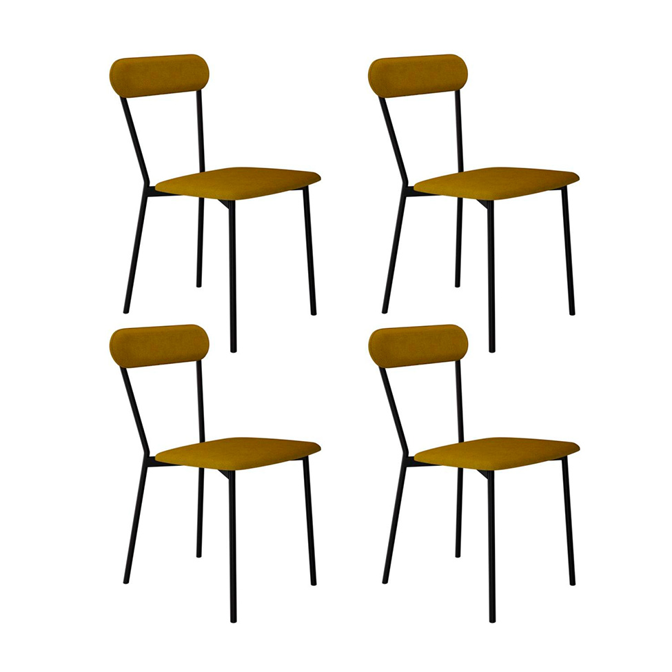 Conjunto com 4 Cadeiras Emília Poliéster Amarelo e Preto