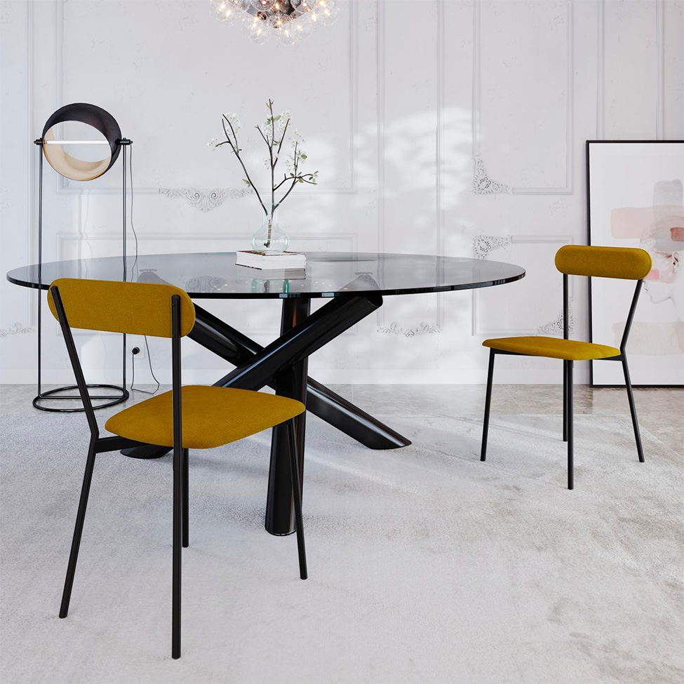 Conjunto com 4 Cadeiras Emília Poliéster Amarelo e Preto