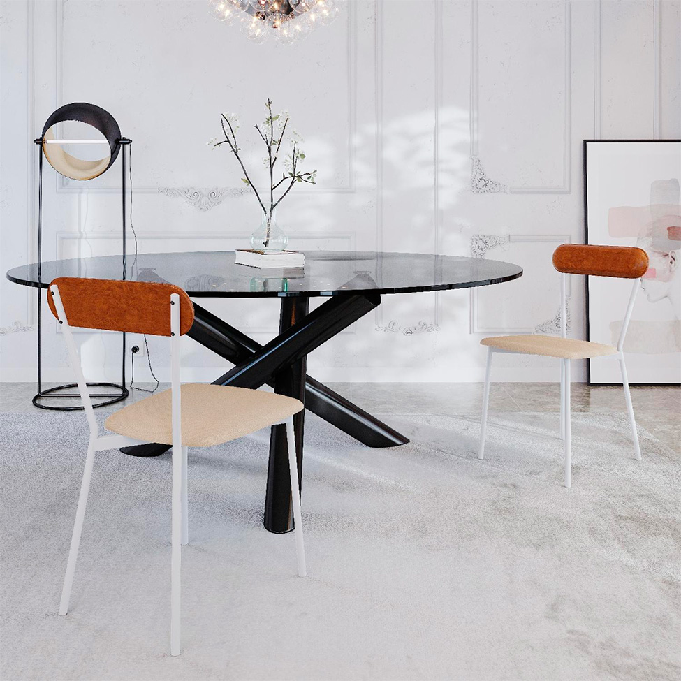 Conjunto com 4 Cadeiras Emília Poliéster Areia e Caramelo com Branco
