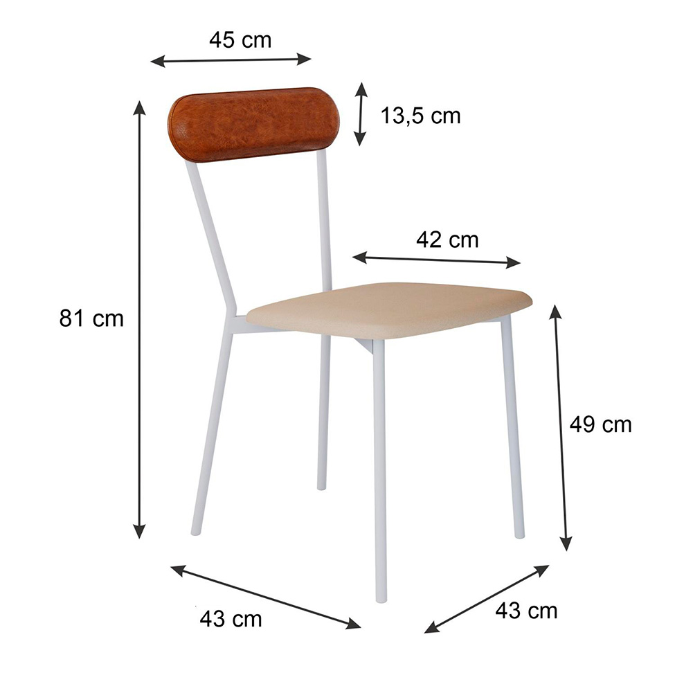 Conjunto com 4 Cadeiras Emília Poliéster Areia e Caramelo com Branco