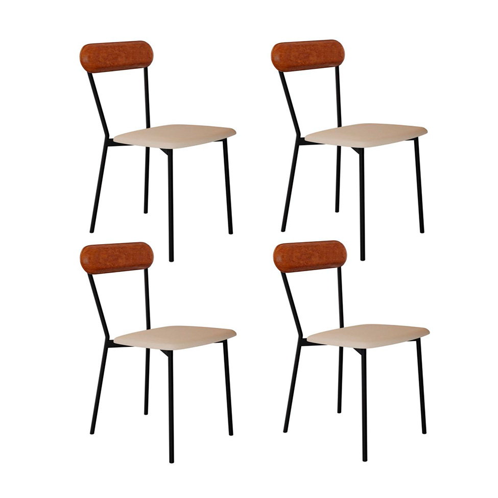 Conjunto com 4 Cadeiras Emília Poliéster Areia e Caramelo com Preto