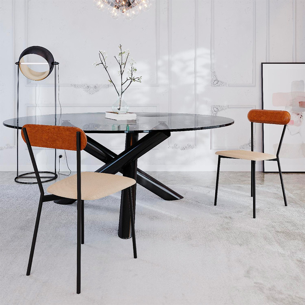 Conjunto com 4 Cadeiras Emília Poliéster Areia e Caramelo com Preto