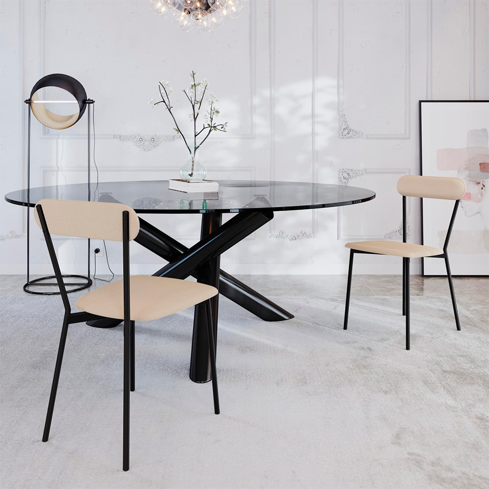 Conjunto com 4 Cadeiras Emília Poliéster Areia e Preto