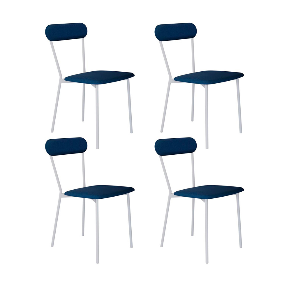 Conjunto com 4 Cadeiras Emília Poliéster Azul e Branco