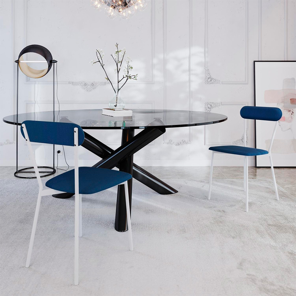 Conjunto com 4 Cadeiras Emília Poliéster Azul e Branco
