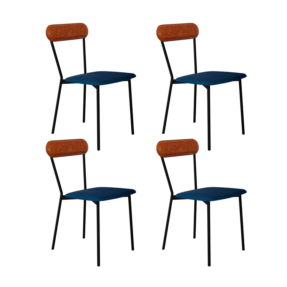 Conjunto com 4 Cadeiras Emília Poliéster Azul e Caramelo