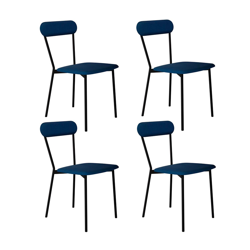 Conjunto com 4 Cadeiras Emília Poliéster Azul e Preto