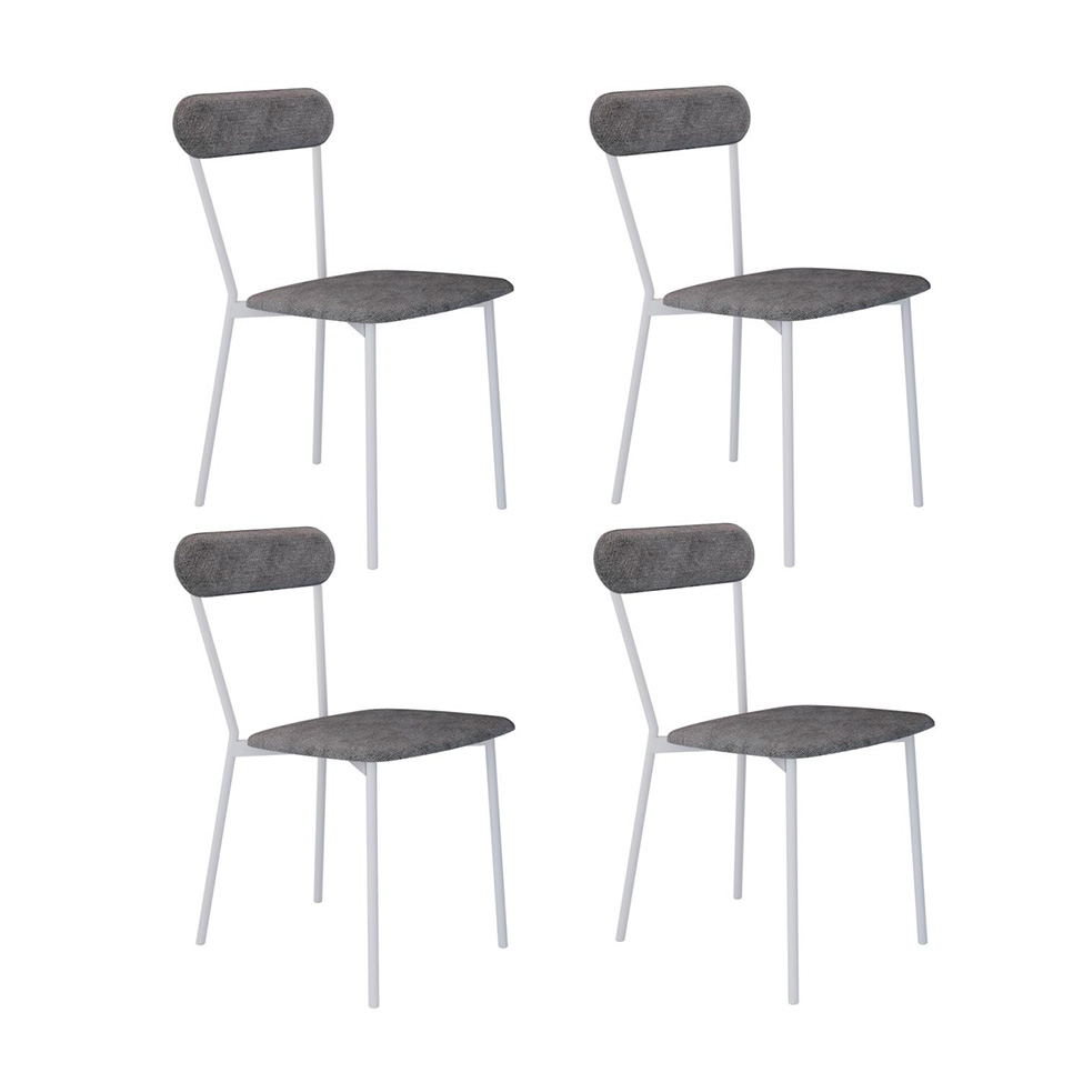 Conjunto com 4 Cadeiras Emília Poliéster Prata e Branco